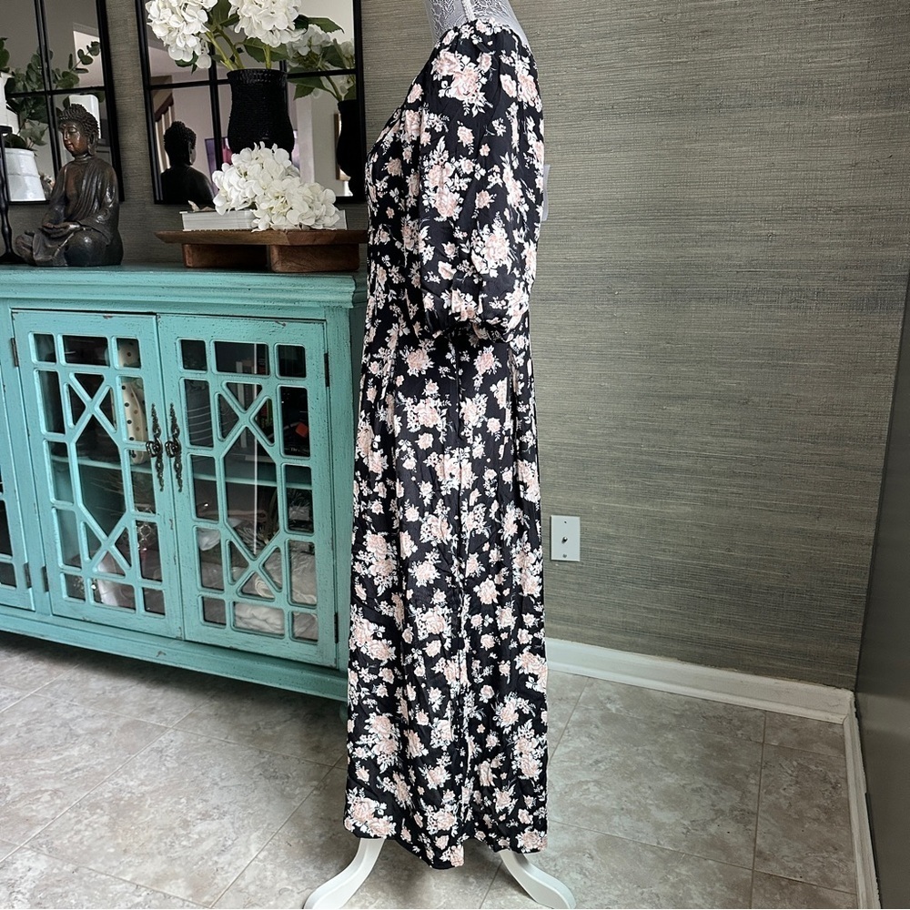 River Island Black Floral Puff Sleeve Maxi Dress,Square Neck Cottagecore Size 10 - Picture 8 of 16